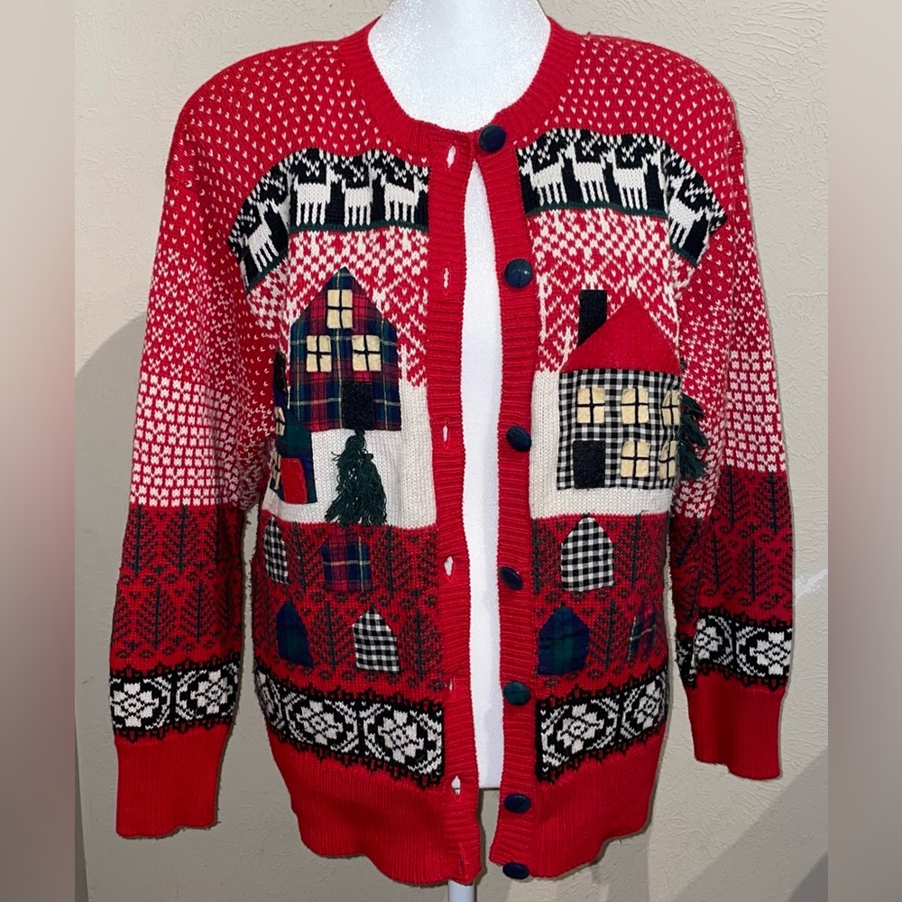 Susan Bristol Vintage 1991 Women’s Size M Cabin Christmas Sweater Cardigan Isle - Picture 8 of 12